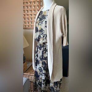 Banana Republic Open Front Cream Knit Duster/Sweater with Elbow Length Sleeves